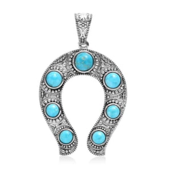 Lg Blue Ridge Turquoise Horseshoe Pendant in Sterling Silver on 24" Necklace NWT - Picture 12 of 12